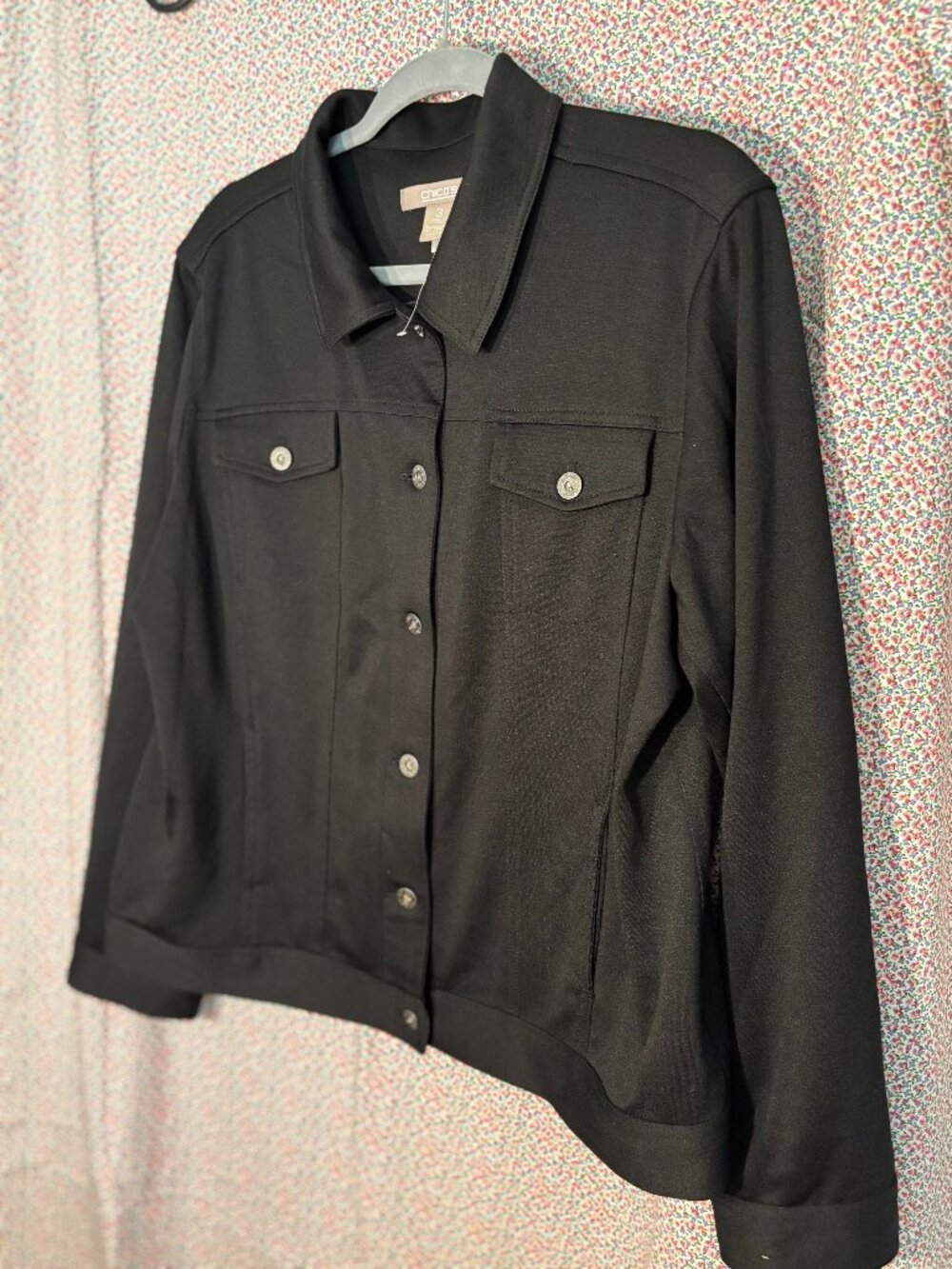 Chico's Knit Jacket, Black with Pockets Sz 3
